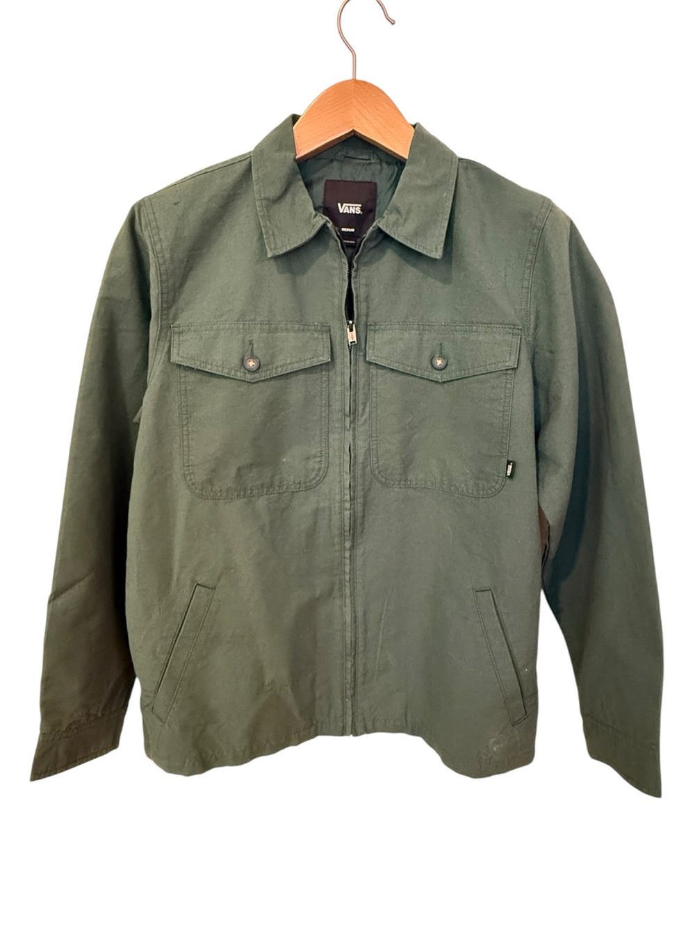 Vans Mens Forest Green Zip Up Utility Chore Jacket Canvas Cotton Medium